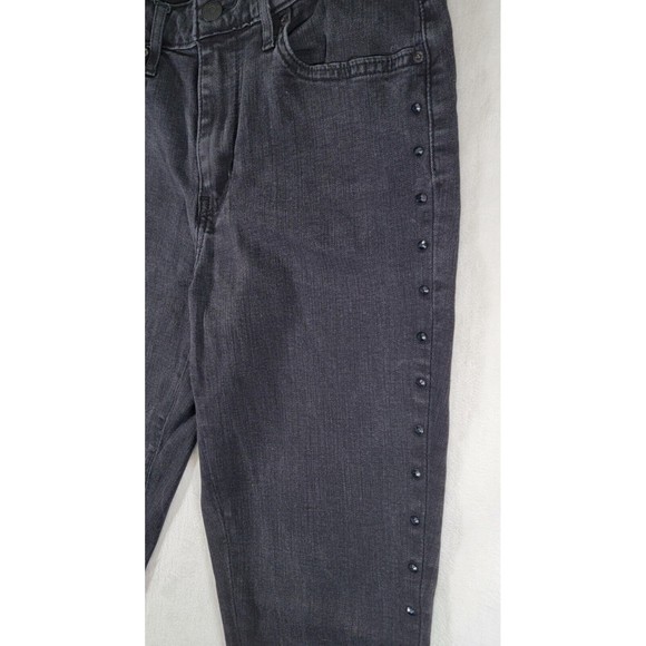 Levis 721 High Rise Skinny Stretch Jeans Size 29 Black Denim Rhinestone Stripe - Picture 3 of 16